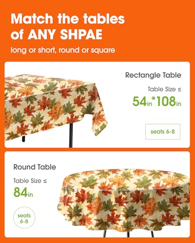 Image of Pureegg Plastic Table Cloth Disposable 8 Pack, 54 x 108 Inch Table Cloths, Thanksgiving Decorations, Harvest Party, Fall Tablecloths, Rectangle Tables, Leakproof & Sturdy, Autumn Maple