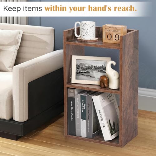 Image of ABOUT SPACE Side Table - Bed Side Tables for Bed Room with 2 Adjustable Shelves | DIY Engineered Wood Night Stand with Storage, Open Display End Table for Home Office(L 33 x B 24 x H 61.5 cm - Walnut)