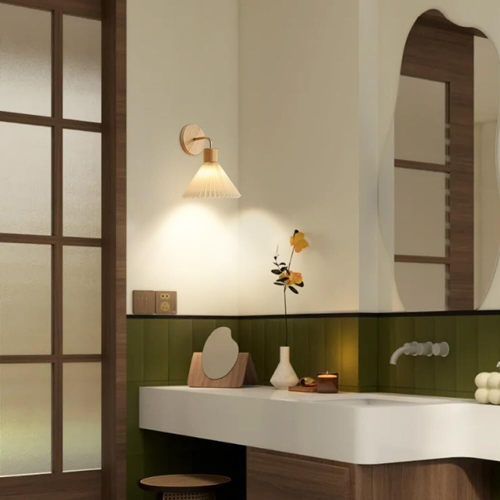 Lámpara de Pared de Tela Plisada Lámpara de Pared de Madera con Pantalla de Tela Aplique de Pared Industrial Retro for Dormitorio, Sala de Estar, Comedor, Pasillo, escaleras, Restaurante