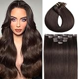 Clip in Hair Extensions Real Human Hair Straight Clip in Human Hair Extensions for Women #4 Medium Brown Remy Human Hair Clip ins 16 Inch 80g 5pcs Double Weft