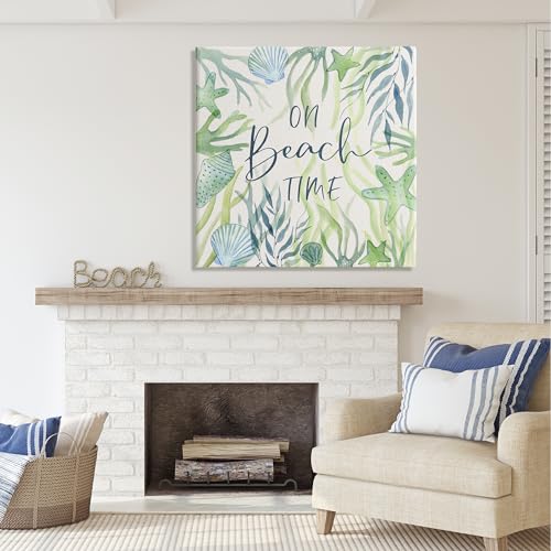 Image of Stupell Industries Beach Time Phrase Nautical, 36 x 36 Inch Canvas Wall Art | Stupell Industries . By Janet Tava . Ready to hang . Great for beach inspired spaces . Made in USA
