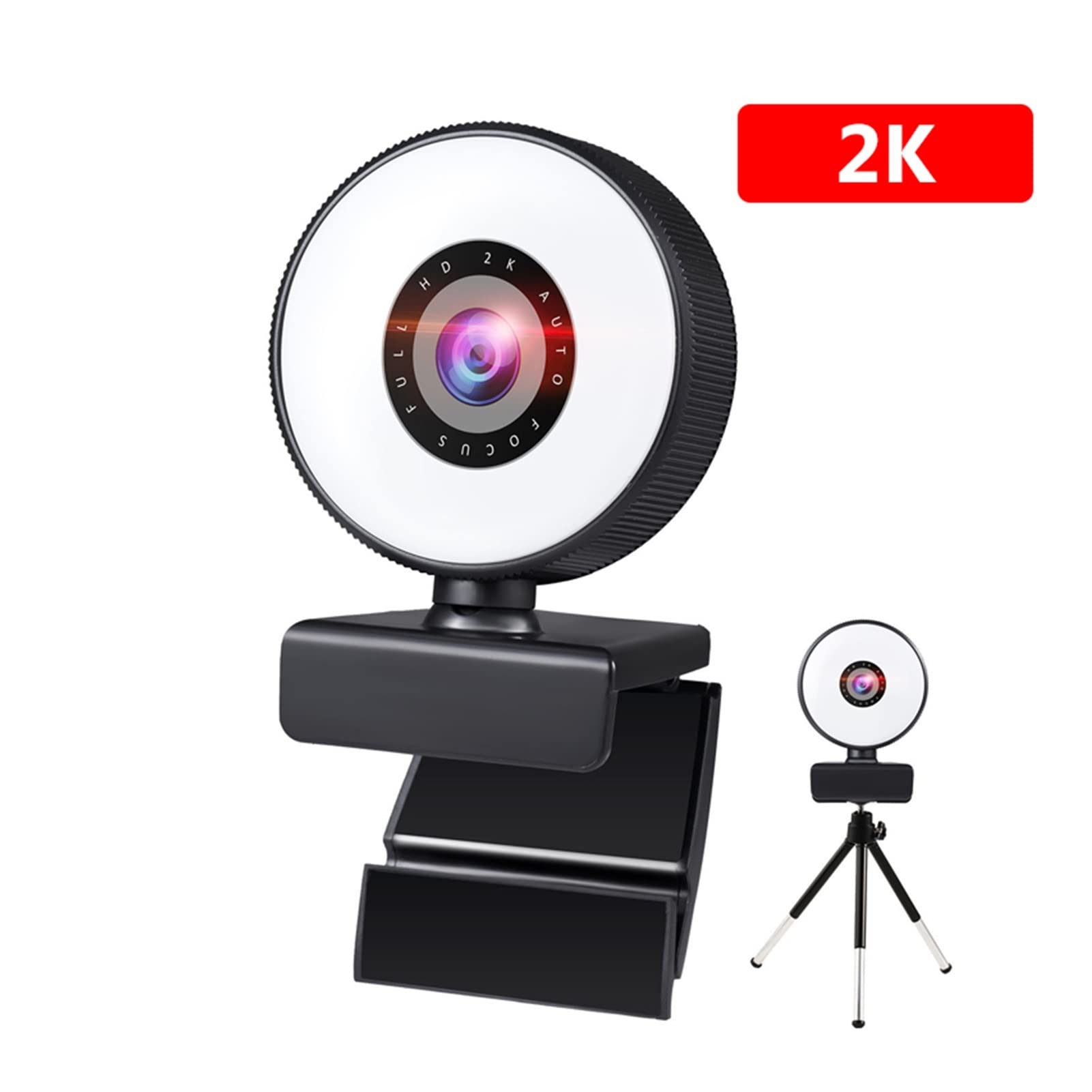Webcam Webcam 4K Mini Web Camera for PC Computer Laptop with Microphone Auto Focus Light Video Webcam 1080P 2K Live Web Cam Accessories for Recording Calling Conferencing Gaming (2k (with Tripod))