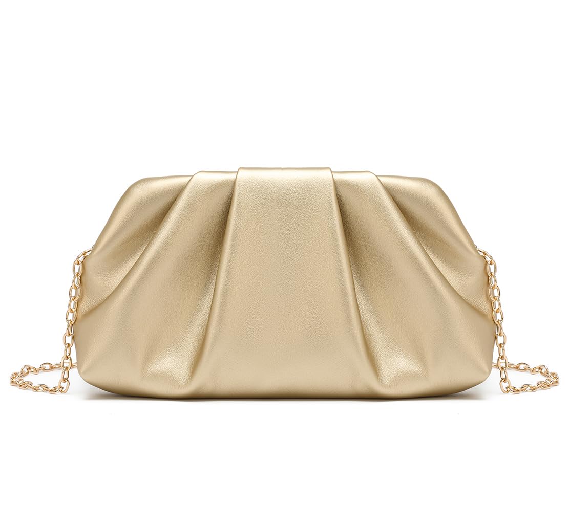 Dreubea Women's Fashion Cloud Shape Evening Bag Charming Fold Leather Clutch Handbag with Chain