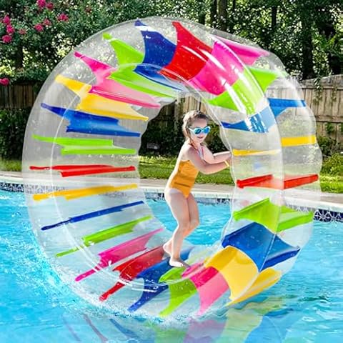 iGeeKid 65 Inch Inflatable Wheel Roller Pool Floats Toys for Kids, Kids Pool Float Pool Games for Lake Beach Party Outdoor Summer Fun, Colorful Swimming Pool Water Wheel Toys Cover
