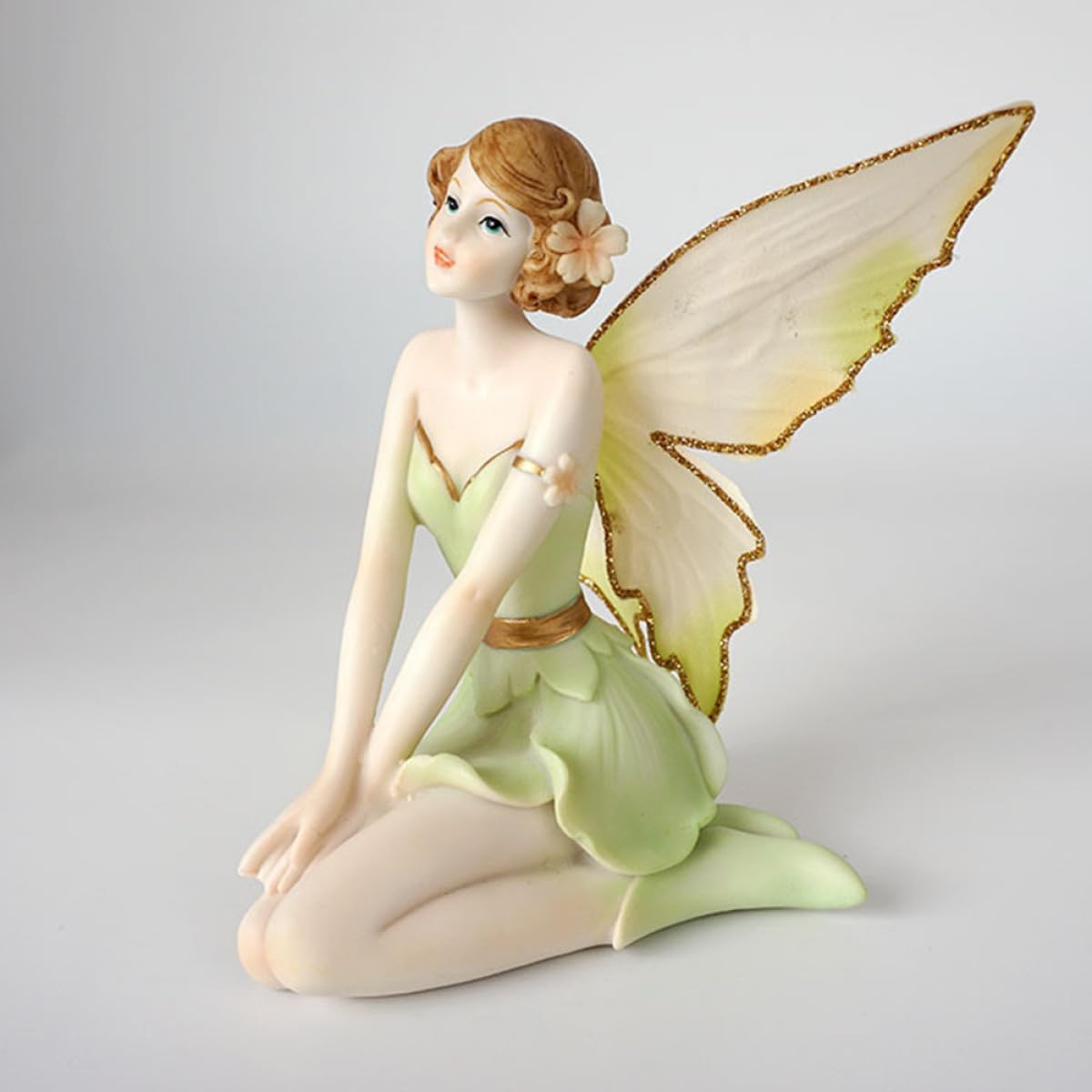 Figura Decorativa de Hada Flor Ángel en Resina Verde