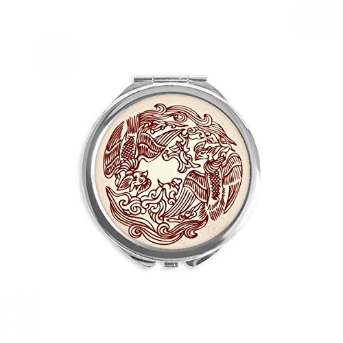 Espejo redondo portátil con retrato de fénix para retoques de maquillaje en cualquier lugar