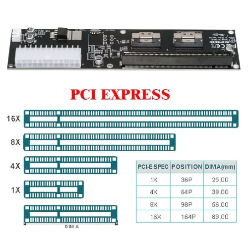 Image of Dual Slimline 8X SFF-8654 74Pin VROC to PCIE PCI-Express 16x Adapter with ATX 24Pin Power Switch Port