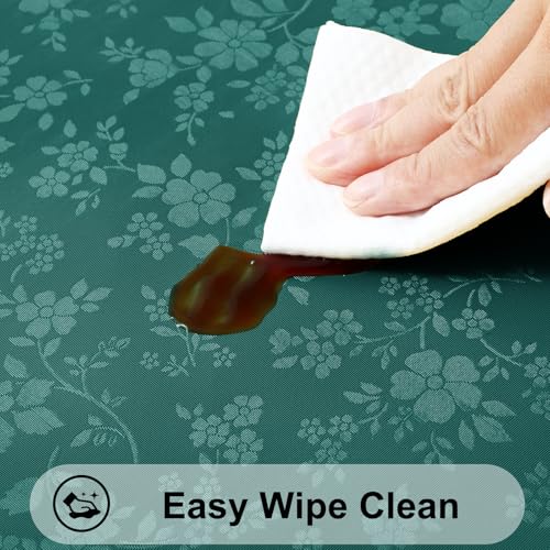 Image of Smiry Heavy Duty Vinyl Fitted Tablecloths for 6 Foot Rectangle Tables | Elastic Waterproof Fitted Tablecloths, Wipeable Washable Table Cover for Kitchen, Dining, Camping (Green, 30 inch x 72 inch)