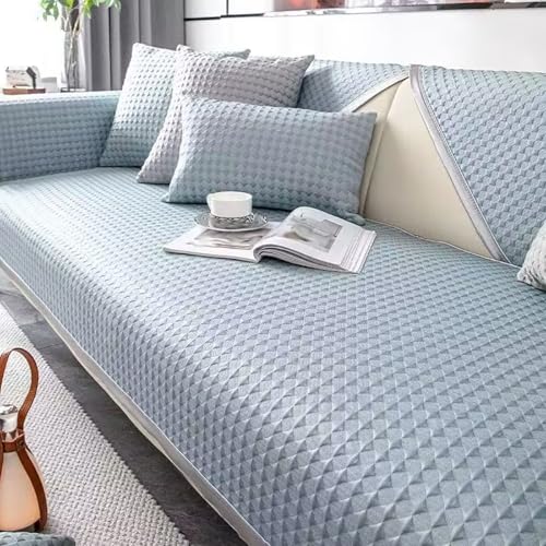 ZGWRYI Funda de Sofá Refrescante de Verano en Seda Helada, Lavable,Antideslizante,Transpirable CojíN,Protege Muebles Cojines(Blue,90x300cm)