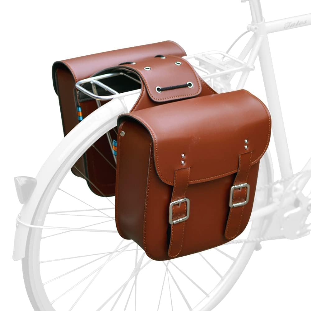 Bagażnik rowerowy retro, 19,5 l, skóra PU, wodoodporna torba rowerowa, trwała torba na siodełko do rowerów szosowych, górskich (brązowy)