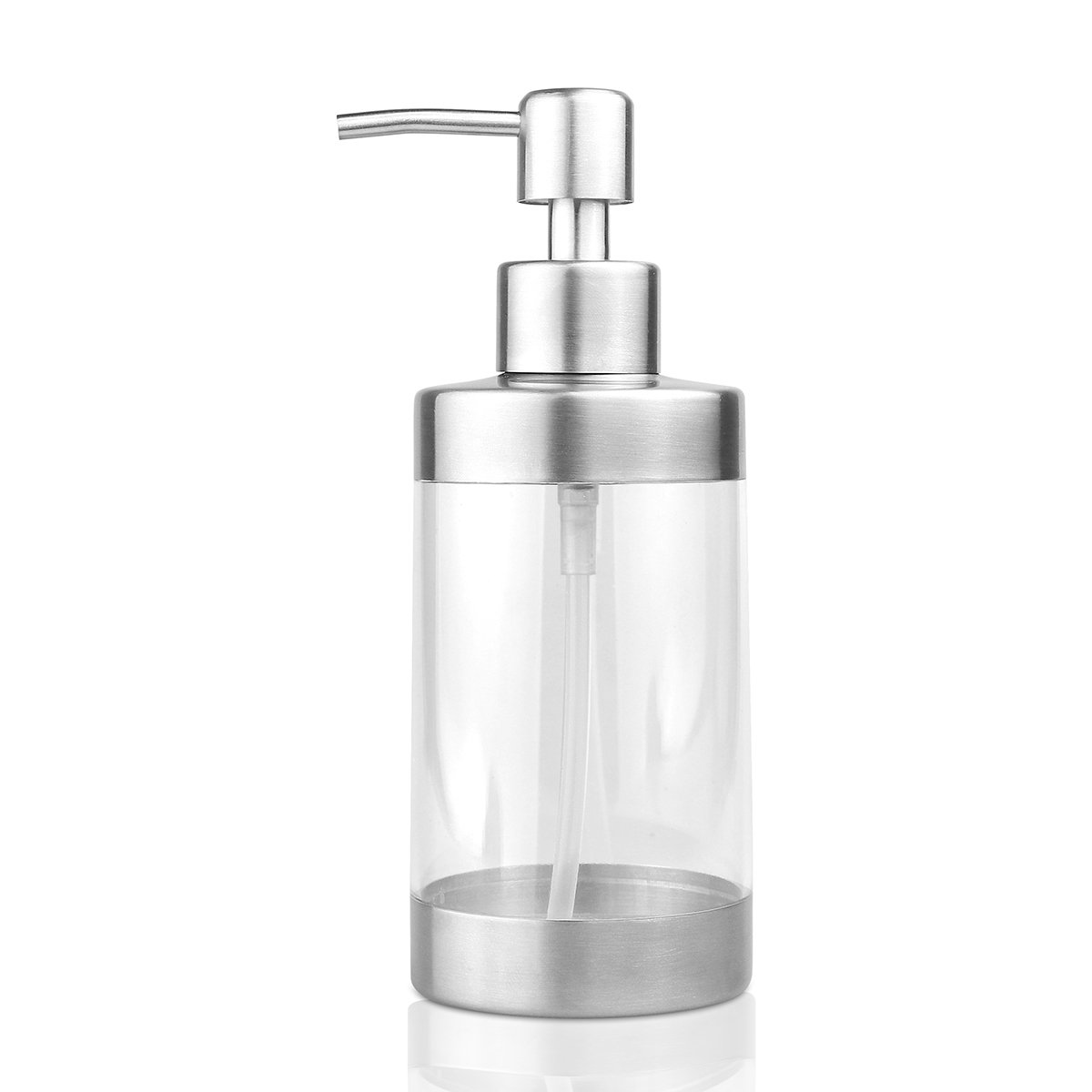 BIOBEY350ml/12oz Soap Pump Bottle Refillable Lotion Liquid Dispenser | 304 Stainless Steel Clear Acrylic Containers | for Laundry Room Kitchen Bathroom Toilet Countertop