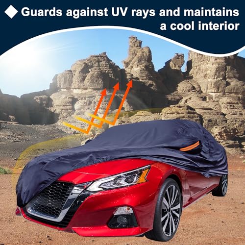 Image of Navy Blue Heavy Duty Waterproof Car Cover for Sedan 201 inch-207 inch - All-Weather UV Protected Outdoor Full Exterior Cover with Sun /Snow /Rain Resistance