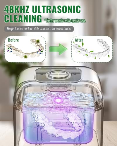 Image of Ultrasonic Retainer Cleaner Machine, 240ml Tank, 48kHz Ultrasonic Cleaning | 3 /6 /10 Minute Timers, Plug-In Power, Digital Control Panel, Use with Water Only, For Retainers Dentures Aligners Mouth Guards