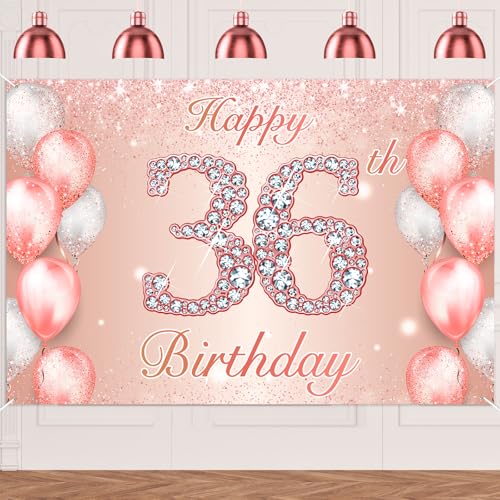 Image of Happy 36th Birthday Rose Gold Banner Cheers to 36 Years Old Backdrop Confetti Balloons Theme Decor for Women 36 Years Old Pink Birthday Party Decorations Bday Supplies Background Favors Gift Glitter