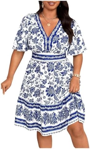 Floerns Women's Plus Size Summer Vacation Wrap V Neck Short Sleev...