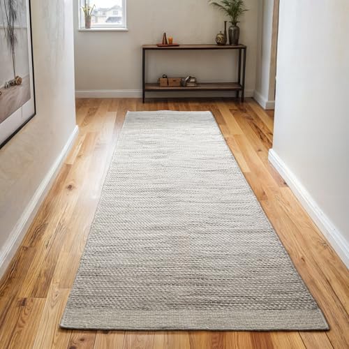 MY-RUG Teppich Wohnzimmer Läufer Flur 200 x 80cm Wollteppich Stri...