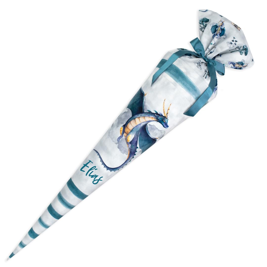 Schultüte aus Stoff Kuschel Velvet individualisierbar mit Wunschname personalisierbar 70 cm 85 cm - Jungs (70 cm, Drago Drache)