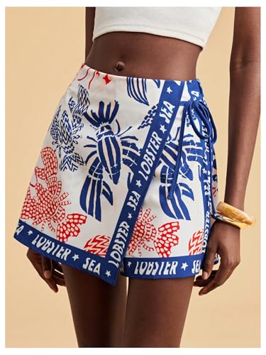 Image of SweatyRocks Women's Boho Mini Skirts Floral Shorts Tie Side Wrap Skorts