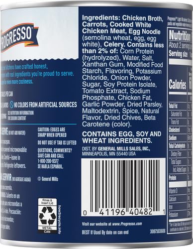 Image of Progresso Light Chicken Noodle Soup, Ready to Serve Canned Soup, 18.5 oz (Pack of 2)