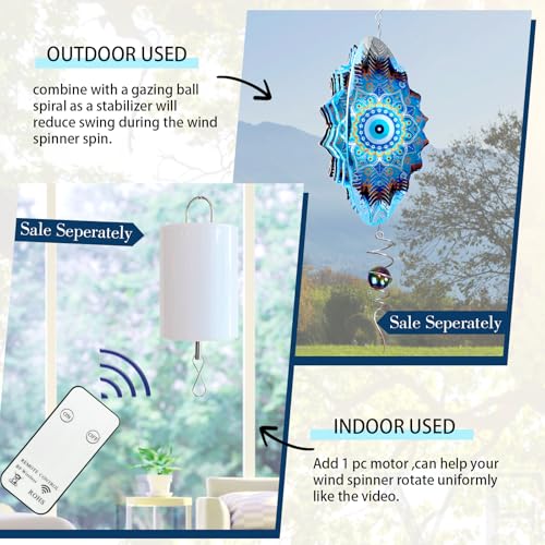 Image of Aoedelyart Wind Spinners Outdoor Mandala Peacock Evil Eye,12In Stainless Steel Wind Spinner Hanging Garden Decor,Garden Gifts for Women,Men,Mother,Father,Wind Sculptures 3D Kinetic Yard Art Ornament