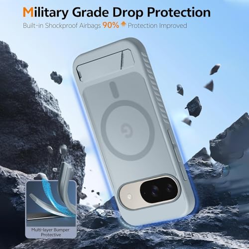 Image of KARWAN?Ultra Hybrid Matte Back Cover Case Compatible with Stand Magnetic for Google Pixel 10 | Mag-Safe Wireless Charging | Camera Bump Protection -(Grey)