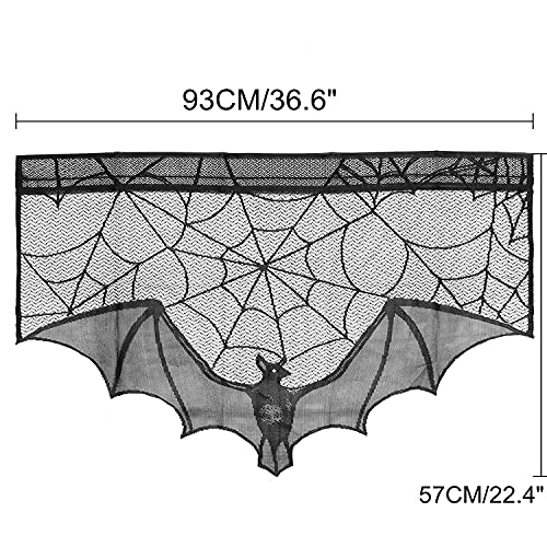 Meaning4 Halloween Lace Valance Short Curtain Topper for Kitchen Window Black Spooky Decorate Semi-Sheer Curtain Fabric Polyester Rod Pocket 37