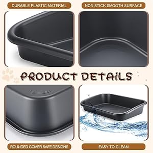 Uiifan 3 Pcs Low Entry Senior Cat Litter Box Large Size Pet Litter Box Low Entry Open Top Cat Litter Box for Senior Kitten Frail Handicap Disabled Older Elderly Cats, Easy to Clean (Dark Gray)