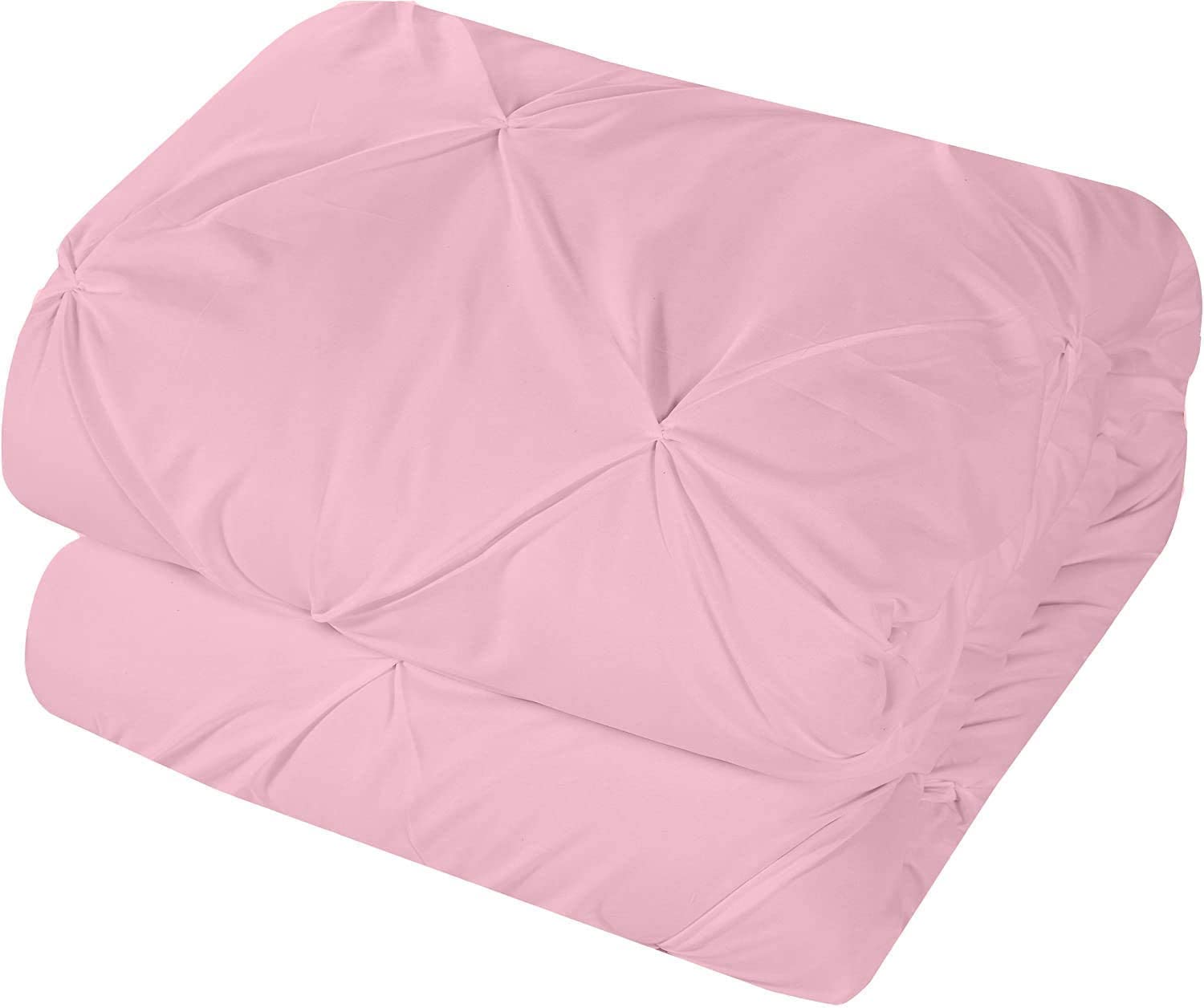 Pinch Pleat PinTuck 1 Piece Duvet Cover - 100% Egyptian Cotton Quilt Covers Bedding, 300 Thread Count Diamond Bedding with Zipper Closure Hotel Quality - Pink Solid, King Size. โ image 1