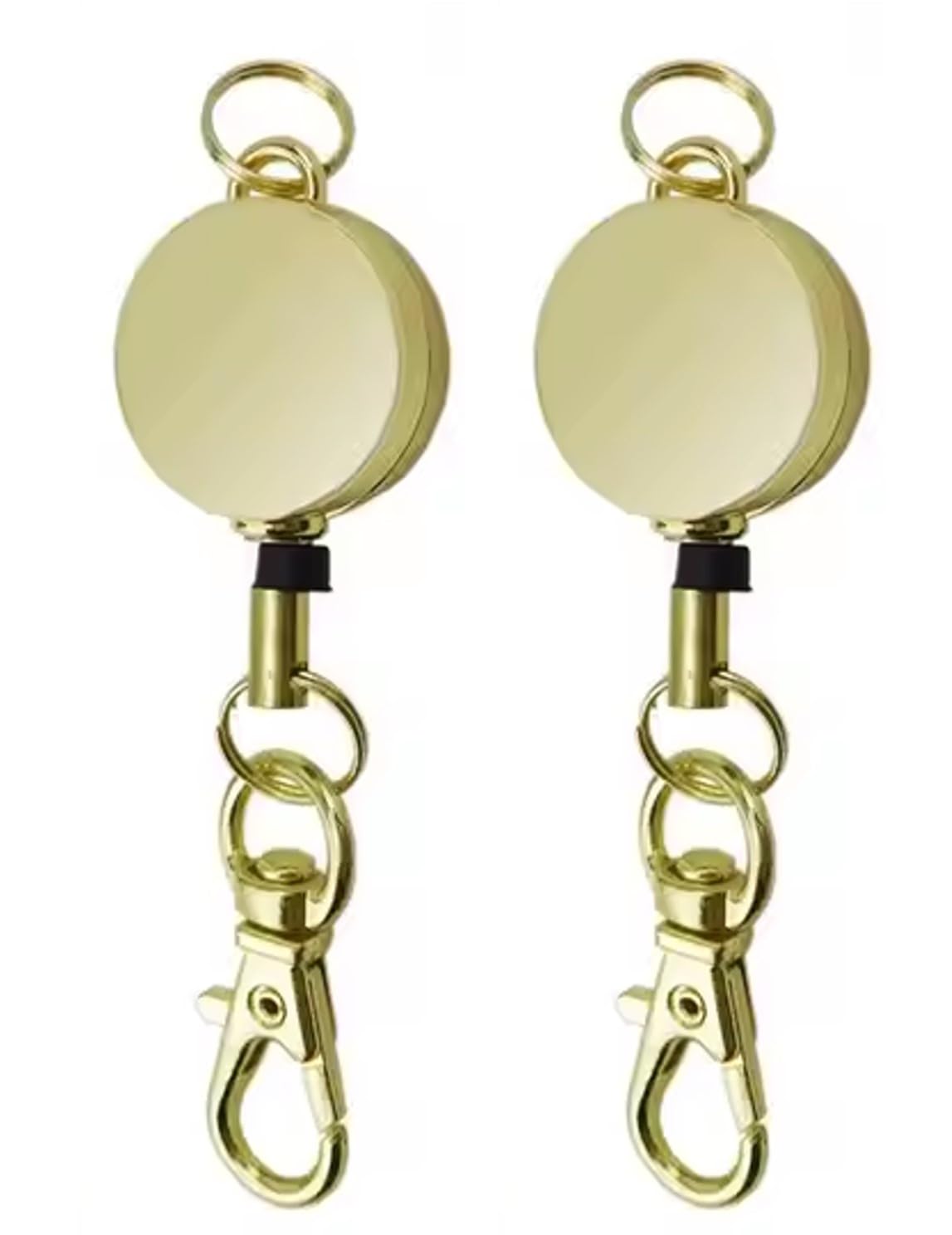 2 PCS Retractable Badge Reels for ID Card Holder. Metal Badge Reel - an Attachments for Lanyard or Keychain (Gold)
