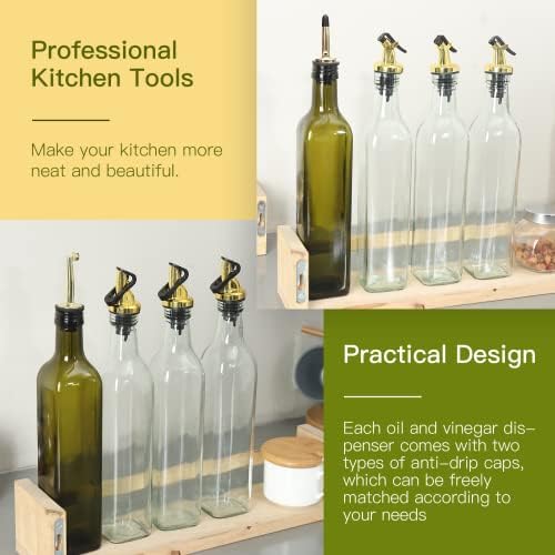 Olive Oil Dispenser Bottle, 500ml Glass Olive Oil Bottles Vinegar Dispenser Set, 1Pcs Olive Oil Dispenser Bottle + 3Pcs Oil Dispenser Bottle for Cooking Baking Salad with 8pcs Pour Spout 1pcs Funnel