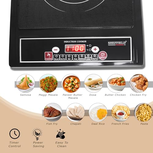 Image of Sheffield Classic 1400W Portable Induction Cooktop | Soft Push Buttons, 7 Preset Modes, Easy Touch Control | Auto Shut‑Off, Fast Heating & Energy‑Efficient Electric Stove - Black