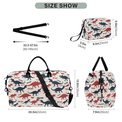 Silhouette Dinosaur Animal Large Travel Duffle Bag Weekender Overnight Bags Gym Yoga Bag for Women Men with Toiletry Bag3