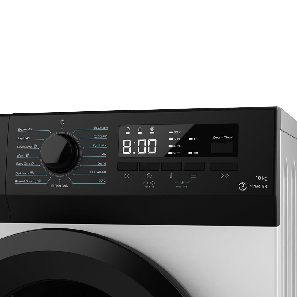 Cecotec Lavadora 10Kg de Carga Frontal Bolero DressCode 10300 Inverter A 2000W, 1400 rpm Máximas Regulables, 15 Programas, Bajo Consumo, Vapor SteamMax, Limipieza Automática del Tambor