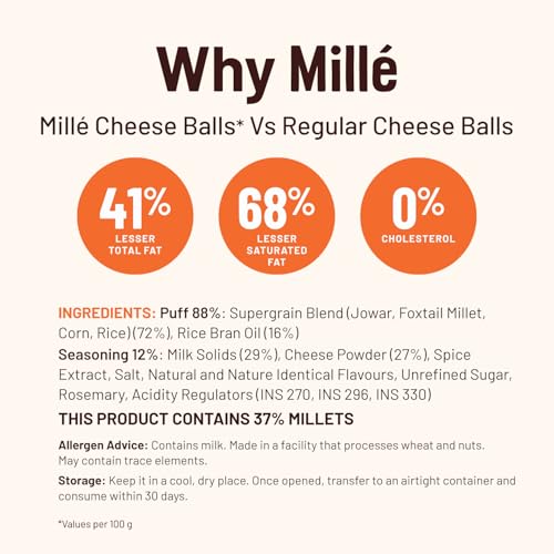 Image of Mille Cheese Balls | Not Fried, No Preservatives | Healthy Ready to Eat Millet Puff Snacks | Naturally Gluten Free| 35g