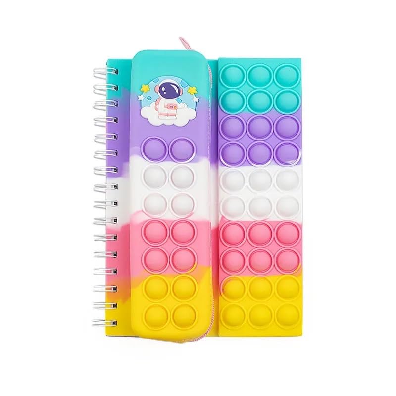 Pop it Pencil Case with Diary, Combo of Fidget Popit Pouch & Diary for Kids Pop it Stationery Kit - Stationary Organizer Set/Birthday Return Gifts (Random Colour) (Space)