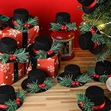 AceOrbit 12 Pack Christmas Tree Snowman Hat Decor Decorative Christmas Tree Topper Hat Ornaments with Holly and Berries Xmas Holiday Decor for DIY Crafts Decoration