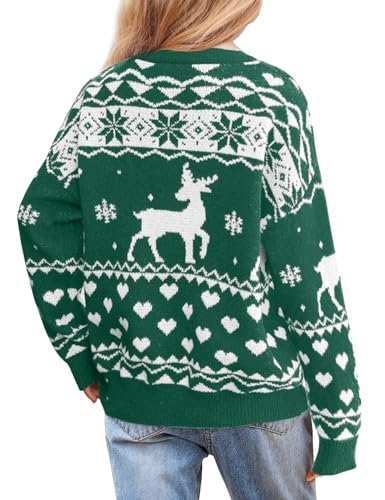 Image of Girls Christmas Pullover Sweaters Reindeer Elk Snow Long Sleeve Crew Neck Chunky Tops