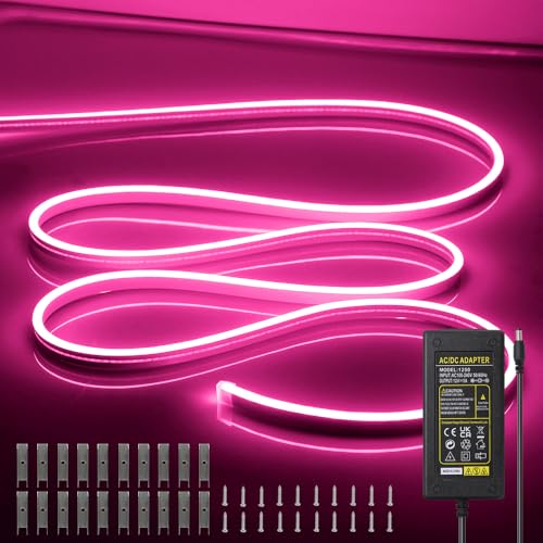 Image of LED Neon Light Strip 16.4FT /5M- Bright, Non-Glaring & Waterproof Neon Rope Lights for Indoor & Outdoor Decor,【Power Adapter Included】 Pink,neon led Strip Lights