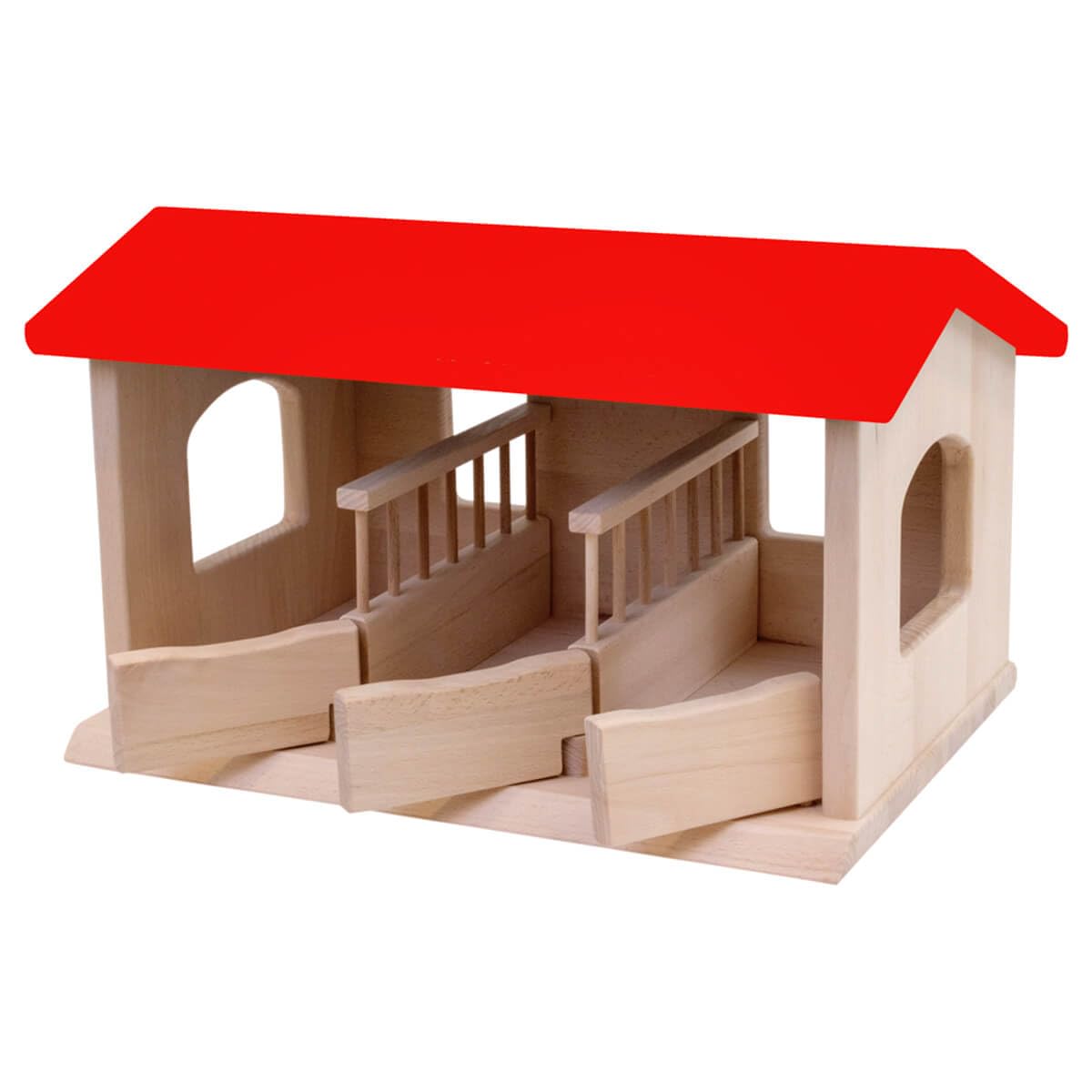 Holzspielzeug Peitz Spielzeug Pferdestall aus Holz | Bauernhof mit 3 Boxen & Futtertrögen | Passend für Schleich Pferde