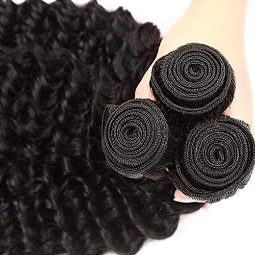 Image of #1B Black Bundles Human Hair Deep Wave Bundles 16 18 20 Inch Natural Black Deep Curly Bundle Human Hair Extensions Unprocessed Virgin Remy Hair 3 Bundle 50 Gram Per Bundle