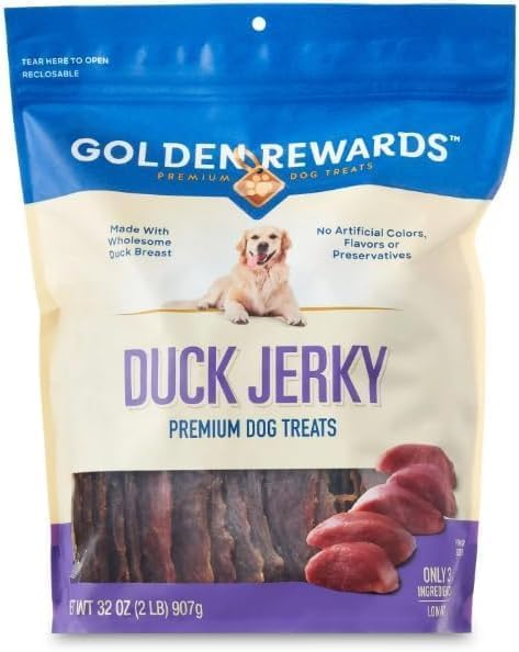 Golden Rewards Duck Jerky Premium Dog Treats 32 oz Natural Duck Flavor Dry Jerky for All Dog (Pack of 1)