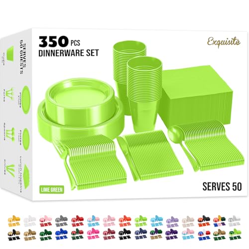 Image of Exquisite 350 Pcs Lime Green Plates and Napkins Party Supplies Plate Sets