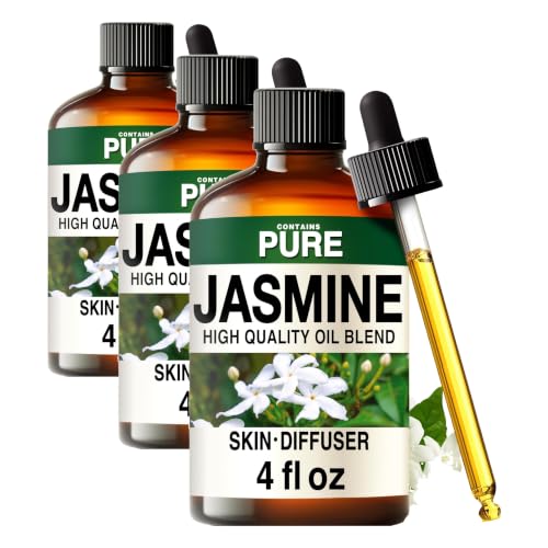 Image of 100% Pure Jasmine Oil - 4 Fl Oz Jasmine Essential Oil for Hair, Skin, Diffuser, Aromatherapy & DIY Soap Making Scent (Pack of 3)