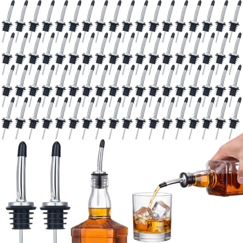 Chengu 72 Pcs Liquor Spout Stainless Steel Bottle Pourers Tapered Liquor Pourers with Rubber Dust Caps Tapered Spouts Set Bar Supplies Vinegar Bottle Dispenser Wine Spout for Alcohol Olive Oil