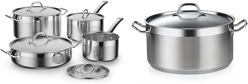 Cooks Standard Juego de utensilios de cocina de acero inoxidable de 8 piezas con olla y cazuela de 9 cuartos de galón