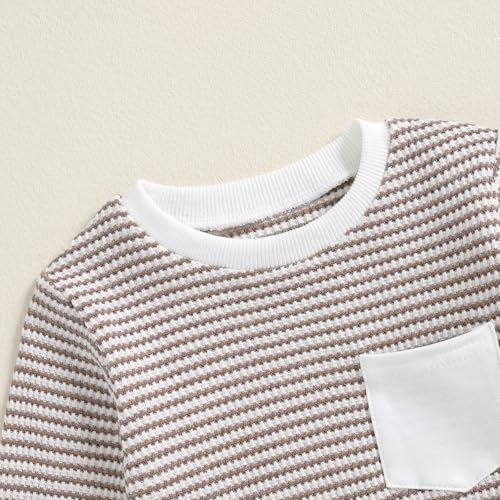 Kupretty Toddler Baby Boy Fall Winter Clothes Color Block Waffle Outfit Long Sleeve Sweatshirt Pullover Tops + Joggers Pants2