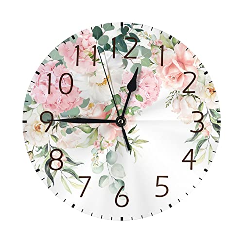 Wgnnvot Peony Hydrangea Flower Botanical Leaf Garden 10 Inch Design Round Classic Wall Clock Battery Operated For Home Decorative Living Room Bathroom Office #TOP28