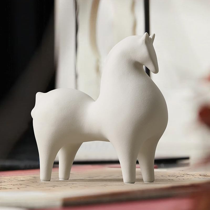 Figura decorativa caballo blanco de cerámica moderna miniatura 3