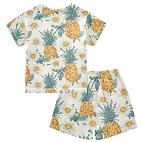 ALAZA Daisy Flowers Pineapple Pajama Set Short Sleeve Sleepwear Soft Lounge Nightwear2