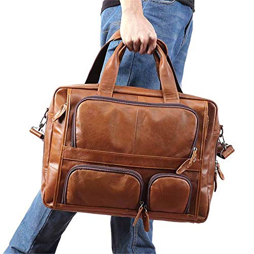 Messenger bag homme 17 pouces extensible en cuir de vachette marron - 6
